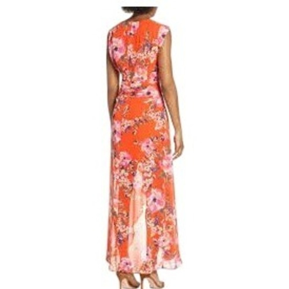 NWT Eliza J Dark‎ Coral Floral Chiffon High Low Maxi Dress size 8P